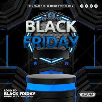 Post feed template black friday azul social media psd editavel