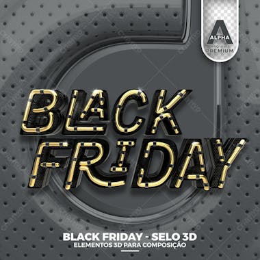 Black friday selo 3d para composicao png transparente sem fundo