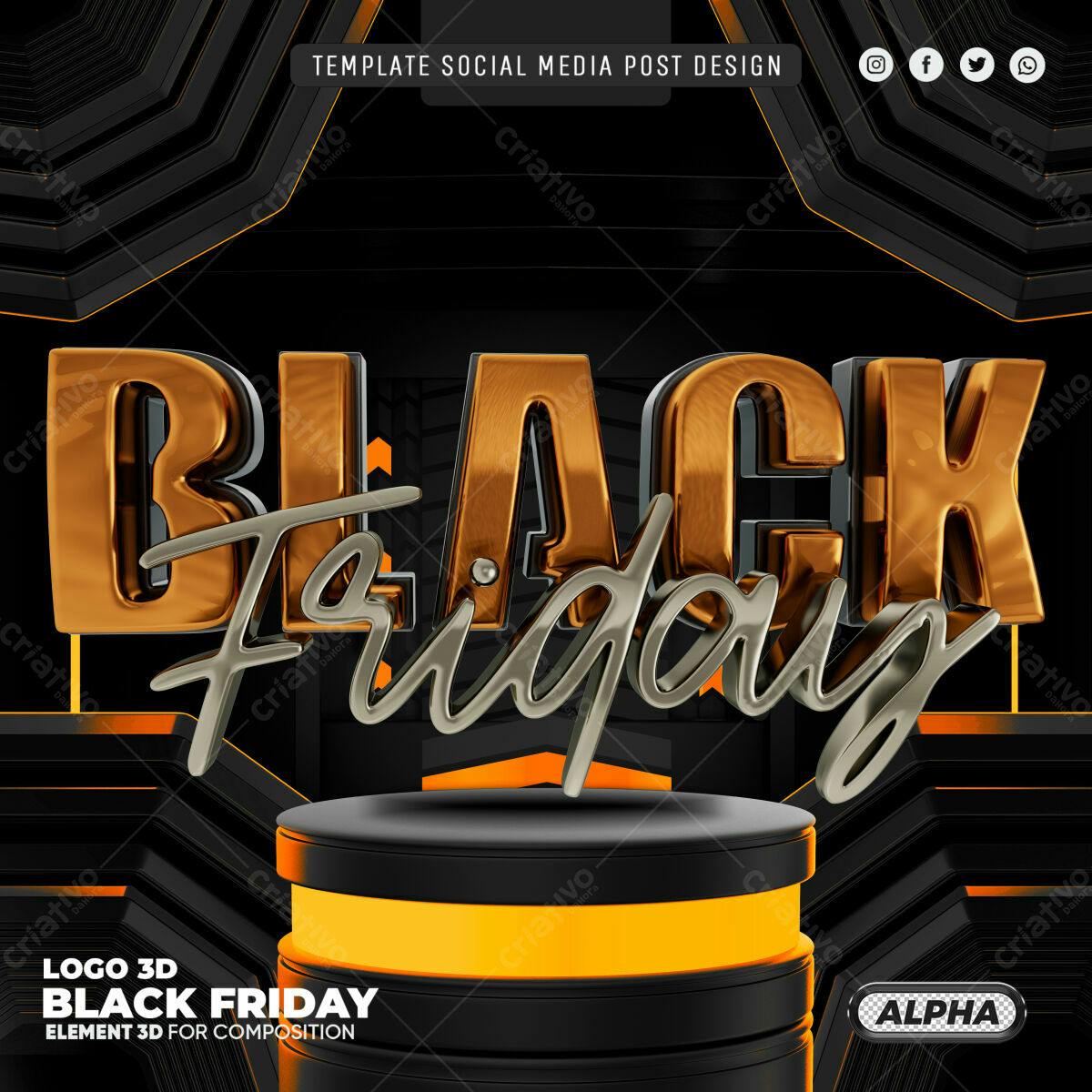 Selo 3D Black Friday dourado e prata metalizado