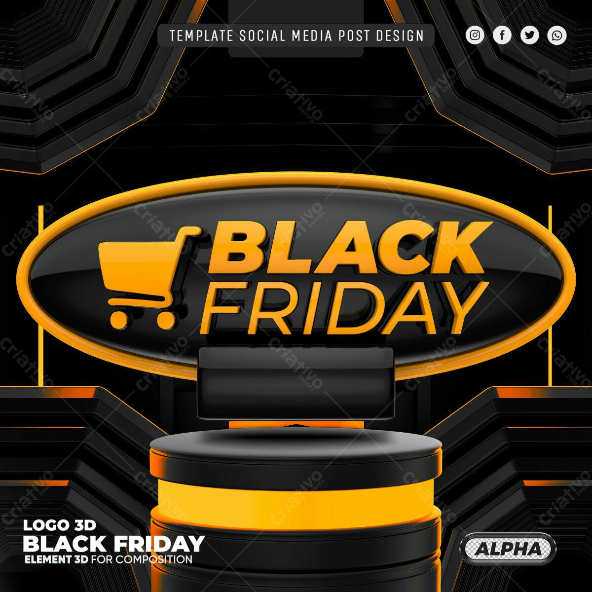 Selo 3D Black Friday Oval Preto e Amarelo