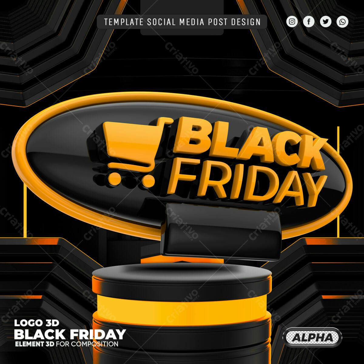 Selo 3D Black Friday oval preto e amarelo