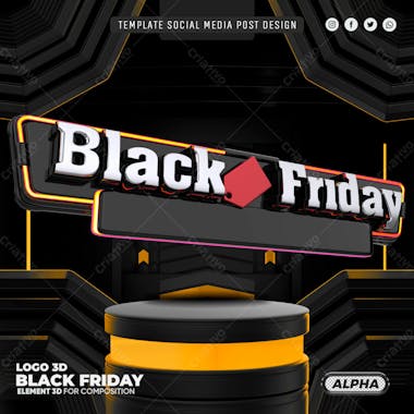 Social media template black friday selo neon podium psd editavel