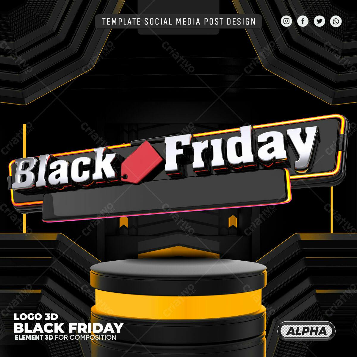 Selo 3D Black Friday metálico preto e vermelho