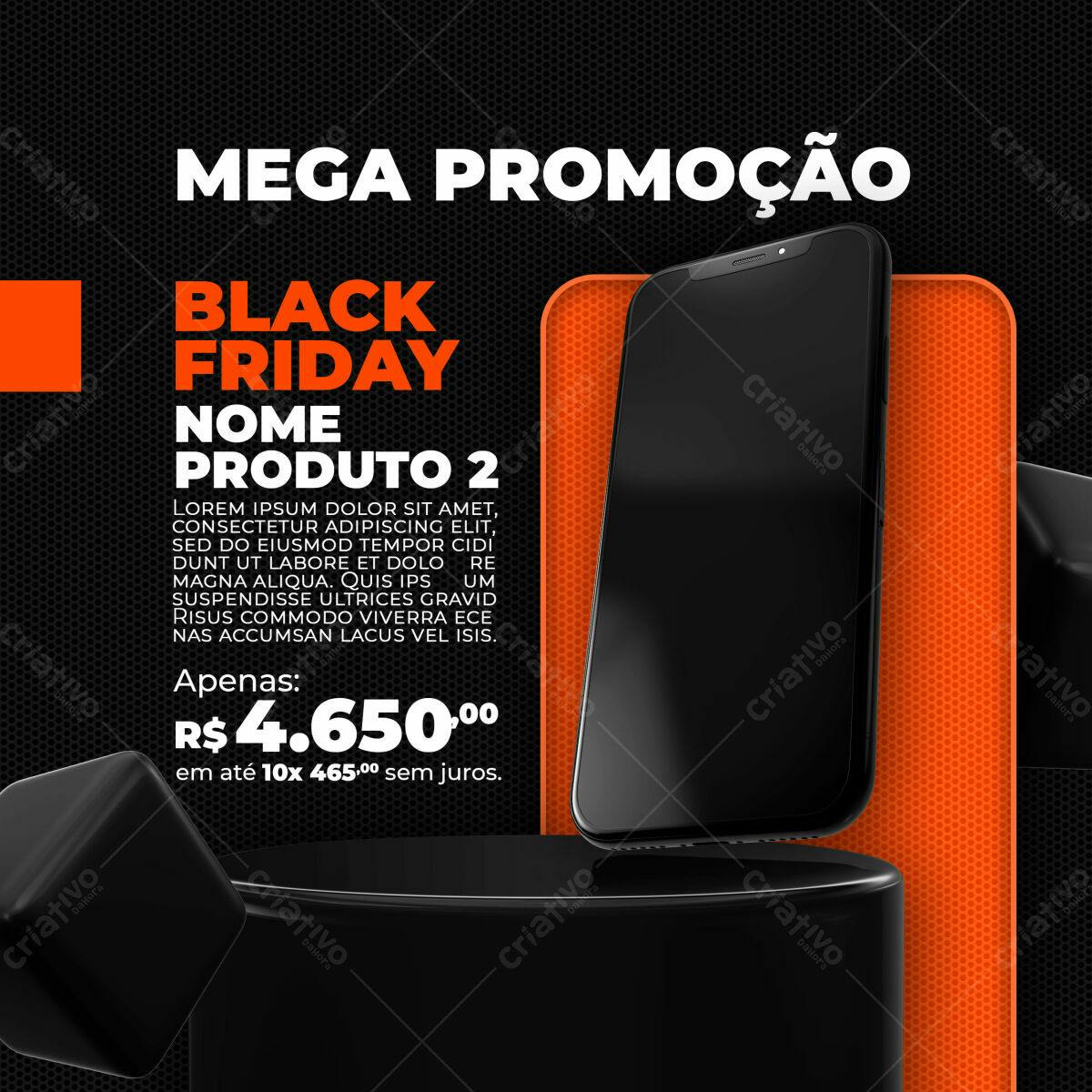 Selo 3D promocional Black Friday preto e laranja