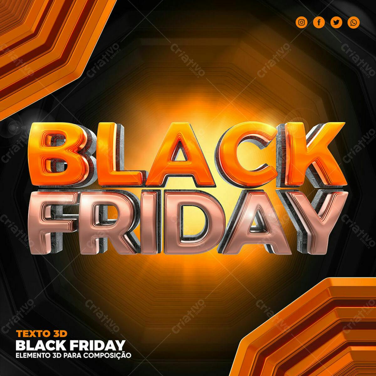 Selo 3D Black Friday metálico laranja e cobre