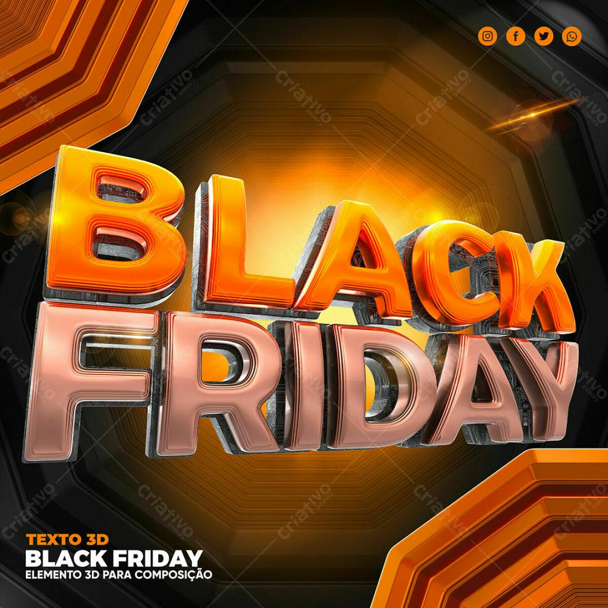 Selo 3D Black Friday metálico laranja e cobre