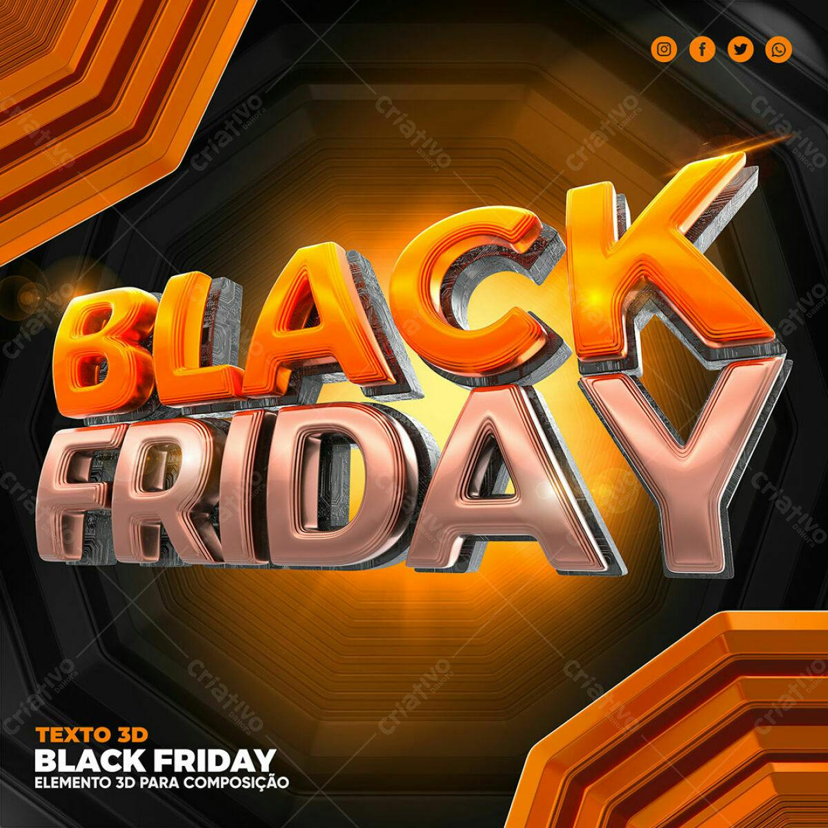 Selo 3D Black Friday metálico laranja e cobre
