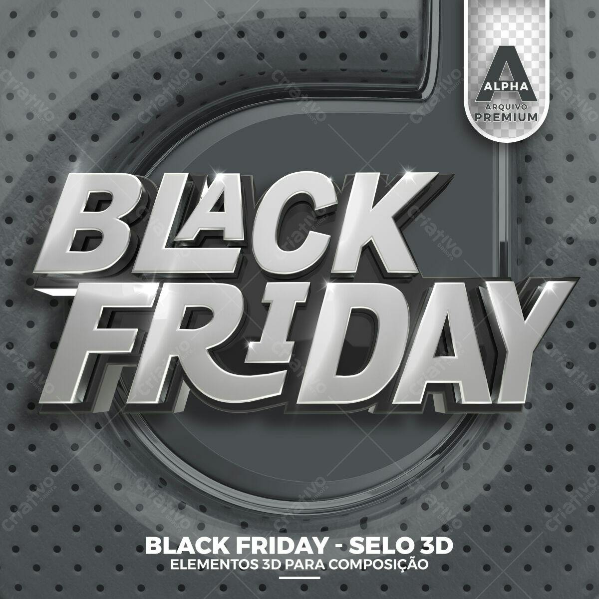 Selo 3D Black Friday metálico prata e preto