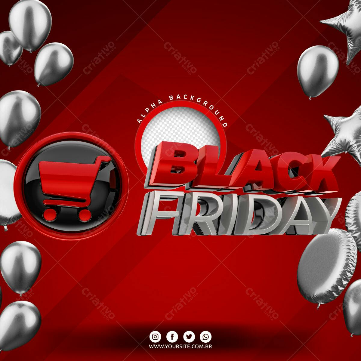 Selo 3D promocional Black Friday vermelho e prata