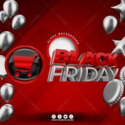 Black Friday Texto 3D Vermelho Para Composicao Psd Editavel
