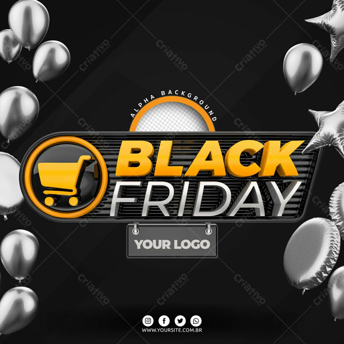 Selo 3D Black Friday promocional preto e amarelo