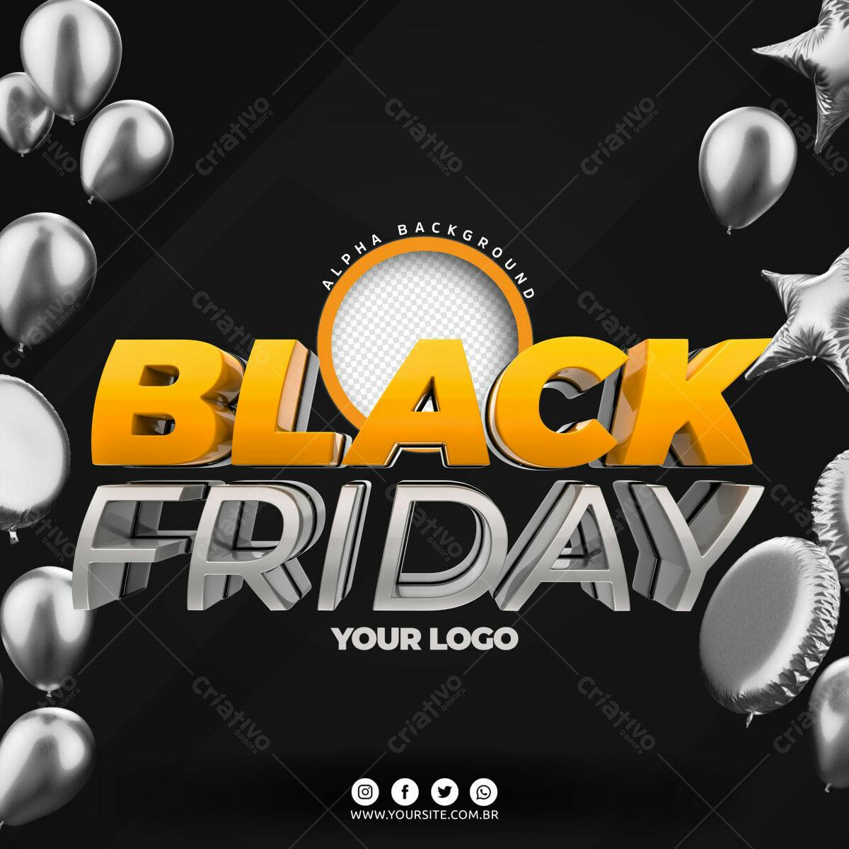 Selo 3D promocional Black Friday laranja e prata
