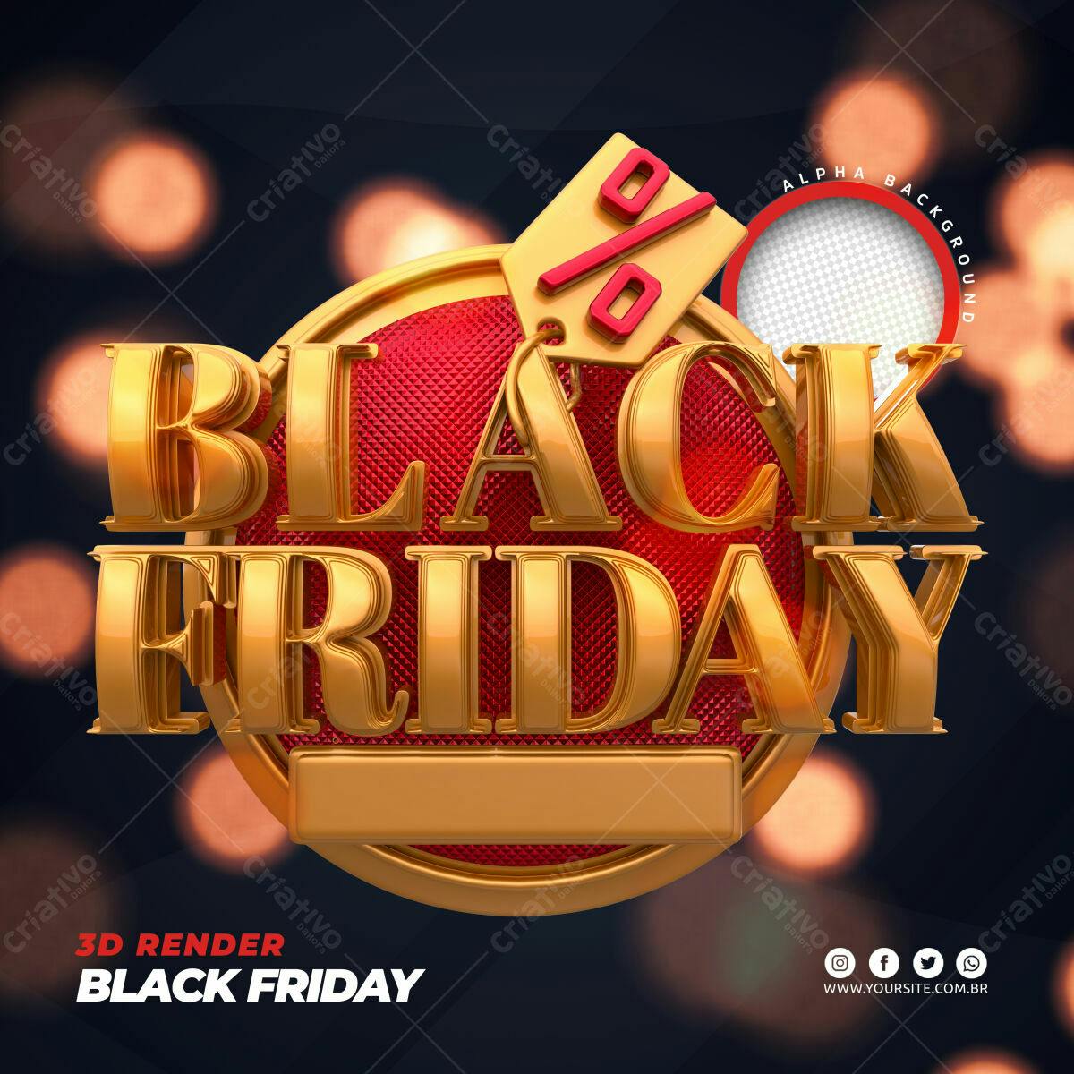 Selo 3D promocional Black Friday dourado e vermelho