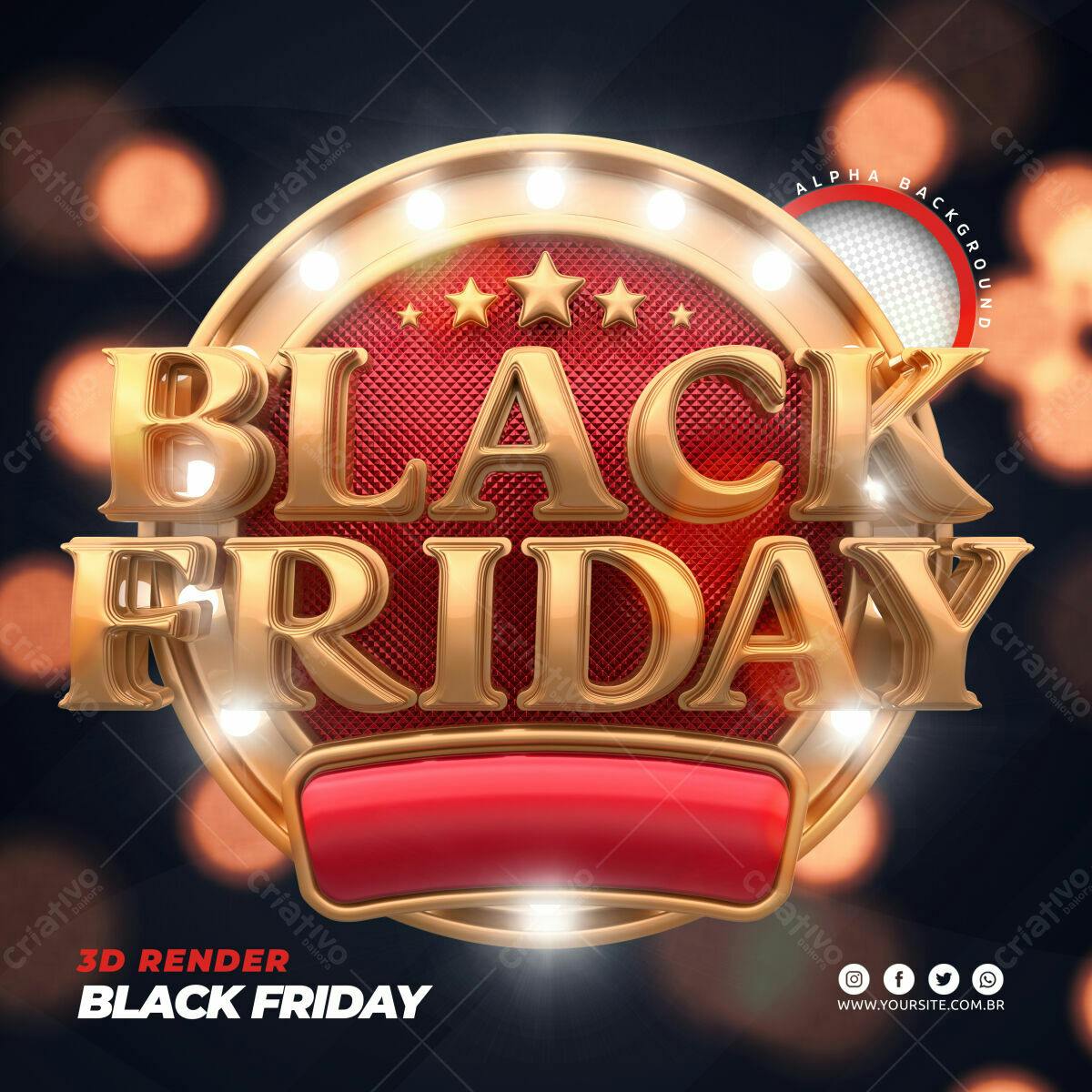 Selo 3D Black Friday dourado e vermelho