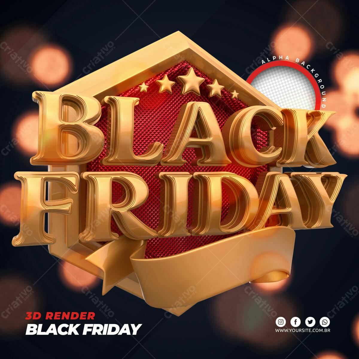 Selo 3D Black Friday dourado e vermelho