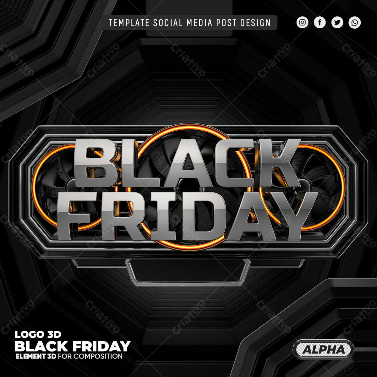 Selo 3D promocional Black Friday metálico e laranja