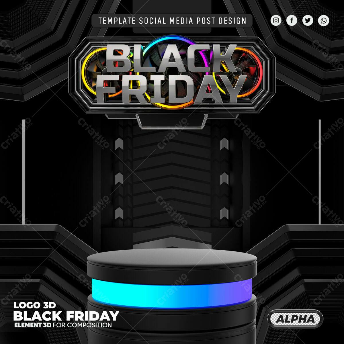 Selo 3D Black Friday metálico arco-íris