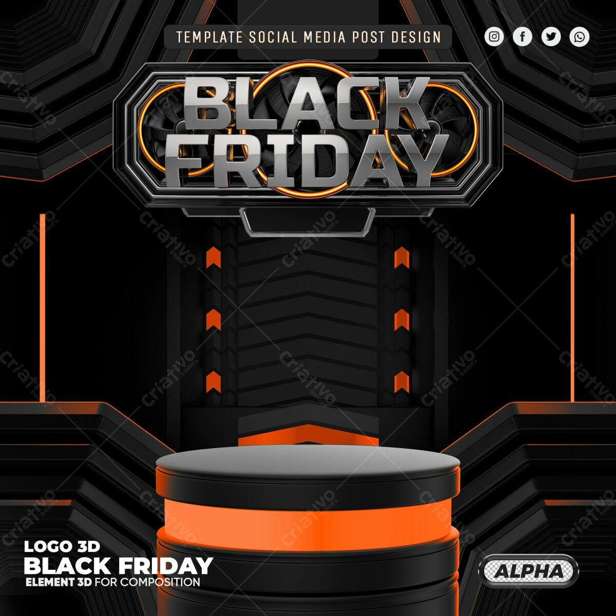 Selo 3D Black Friday Preto e Laranja Metálico