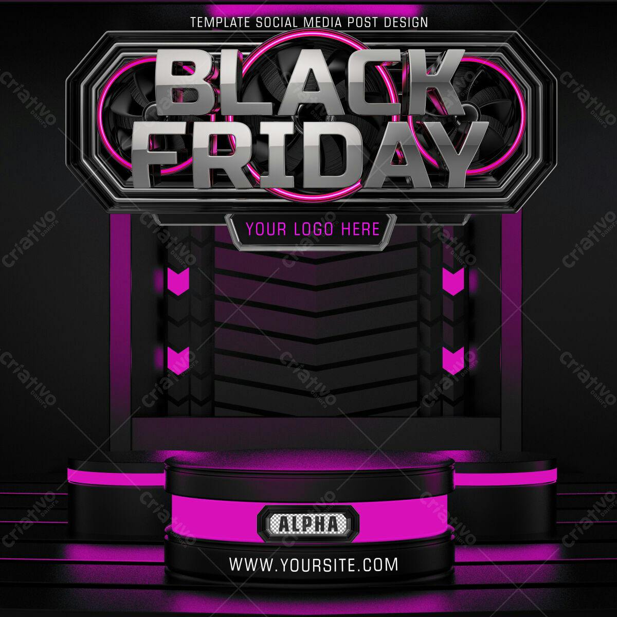 Selo 3D promocional Black Friday preto e magenta