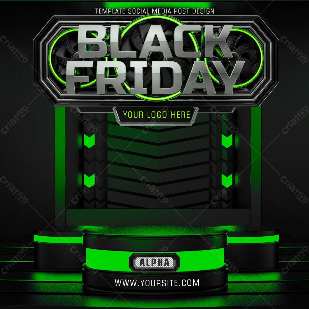 Selo 3D promocional Black Friday verde e preto