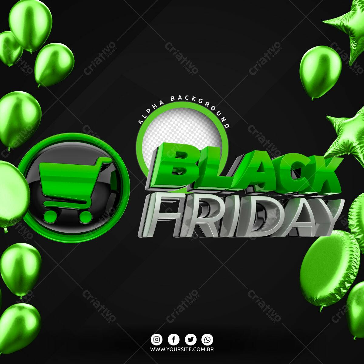Selo 3D Black Friday verde e prata 3D