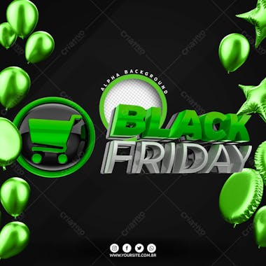 Black friday selo 3d verde para composicao psd editavel