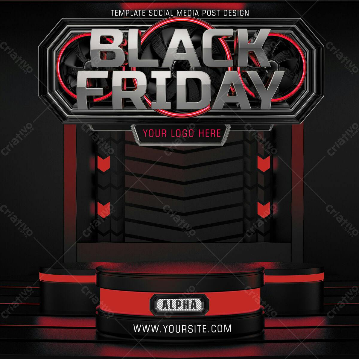 Selo 3D promocional Black Friday vermelho e metálico