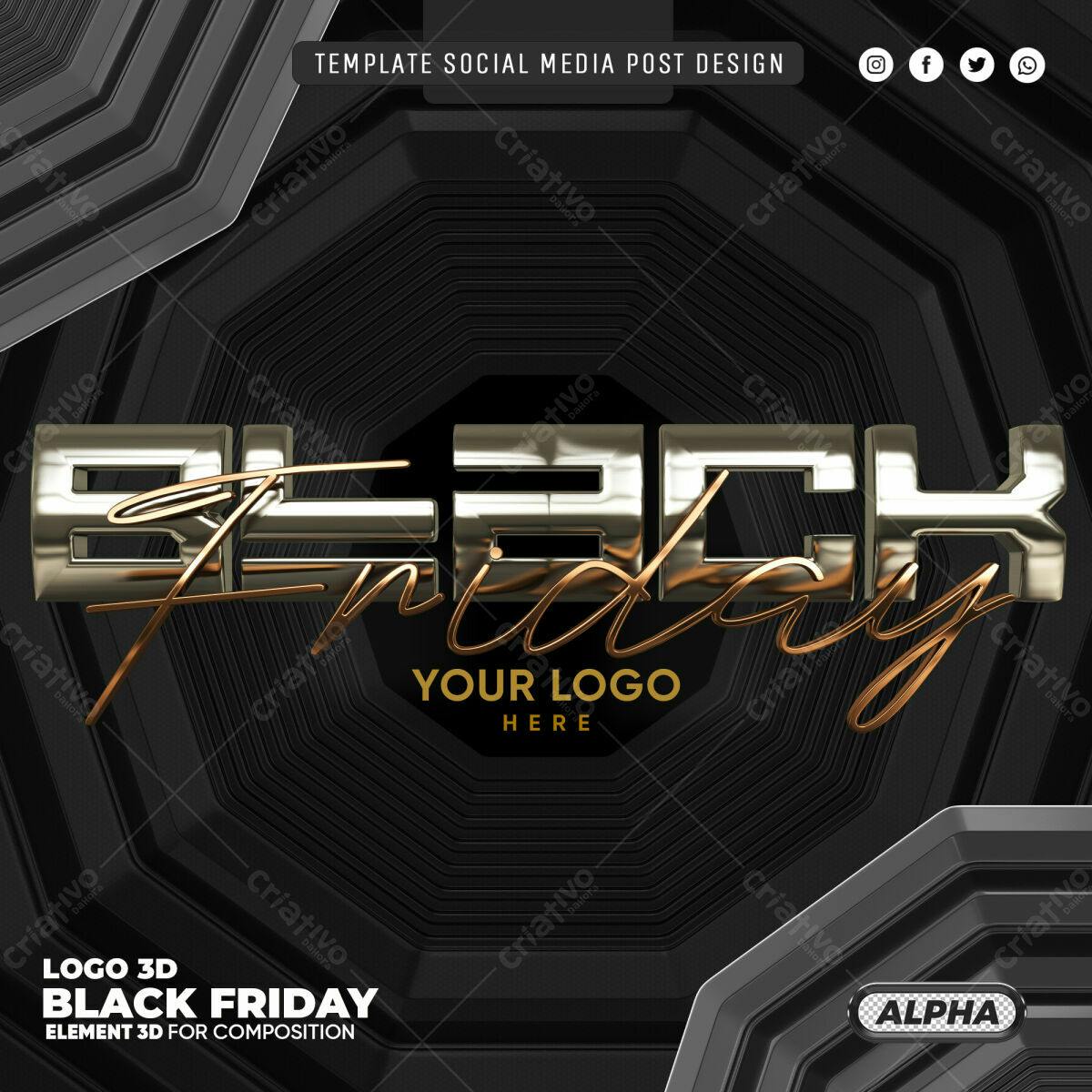 Selo 3D Black Friday metálico dourado