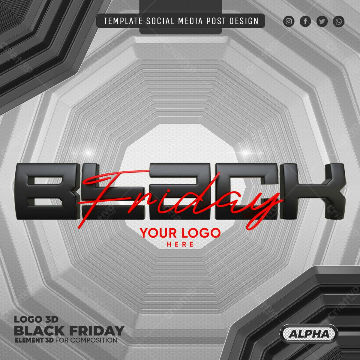 Selo 3D promocional Black Friday preto e vermelho