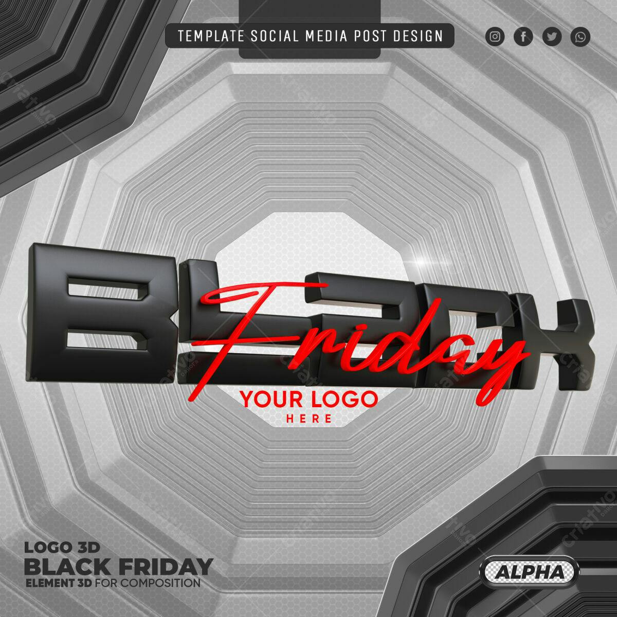 Selo 3D Black Friday preto e vermelho