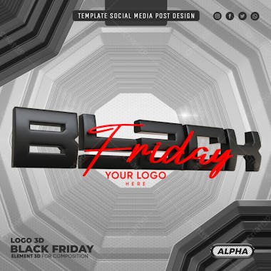 Black friday selo 3d elemento para composicao psd editavel