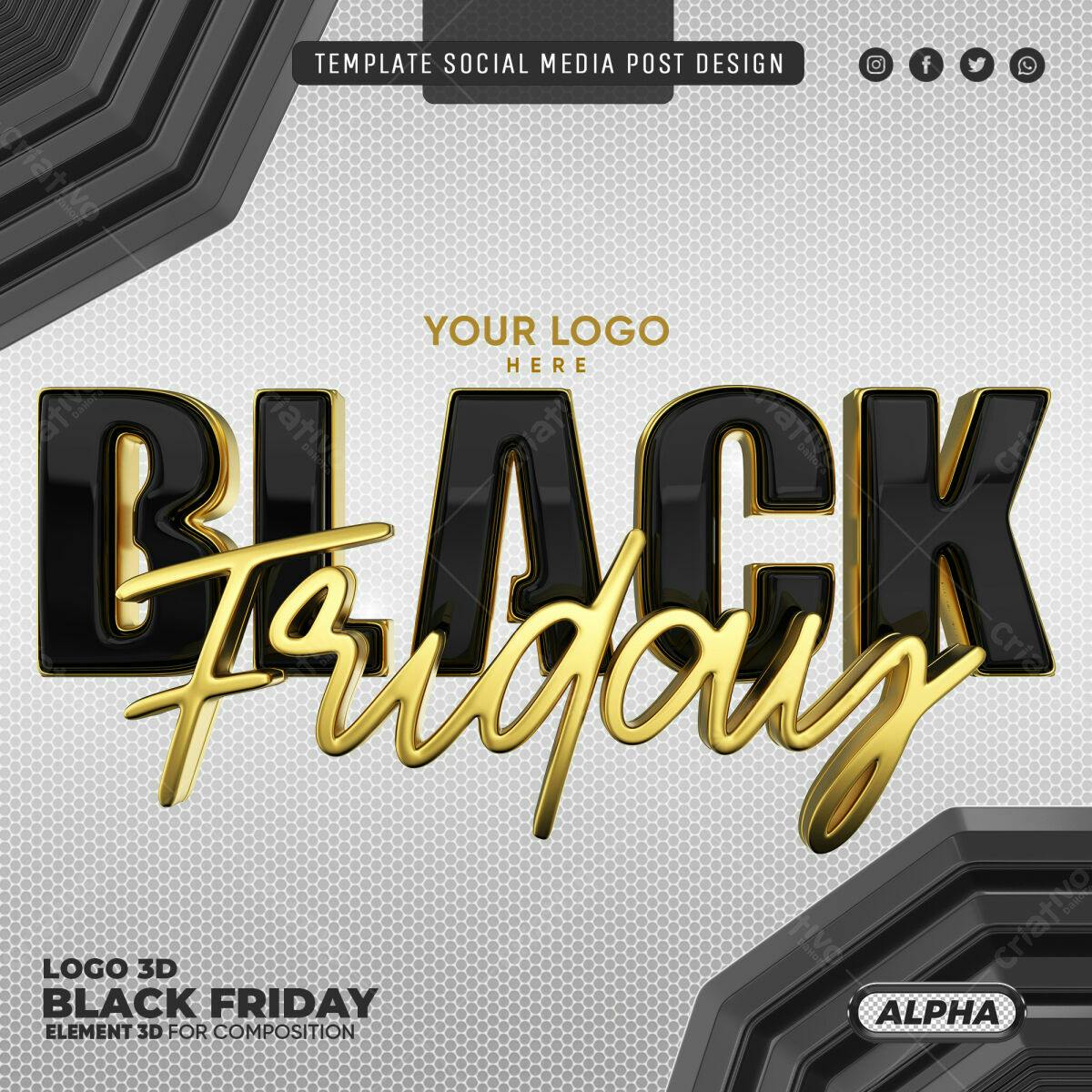 Selo 3D Black Friday dourado e preto