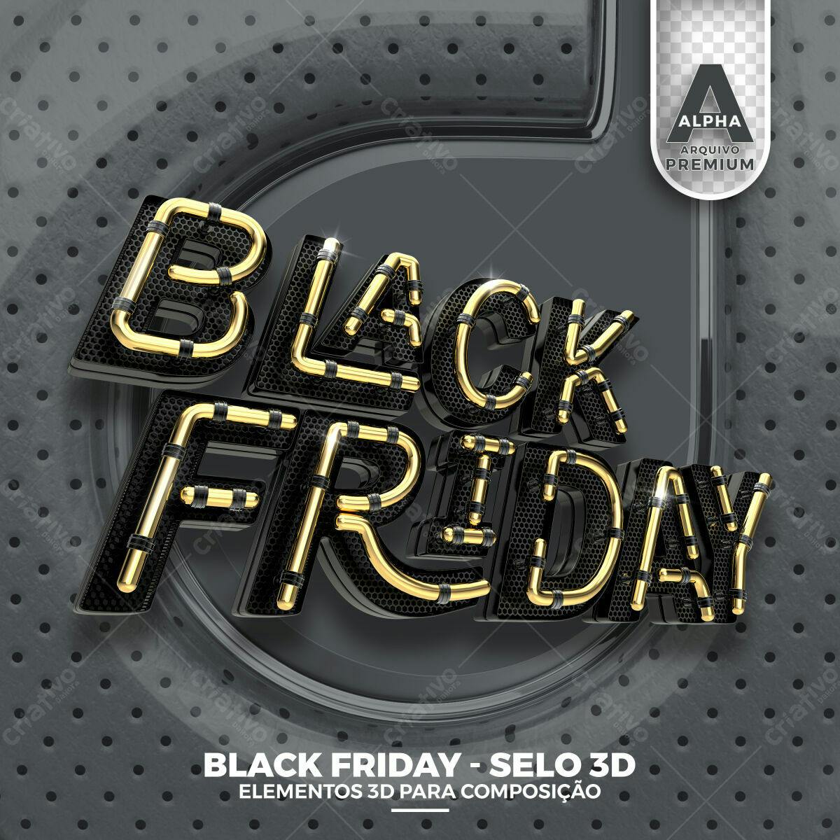 Selo 3D Black Friday Preto e Dourado Luxo