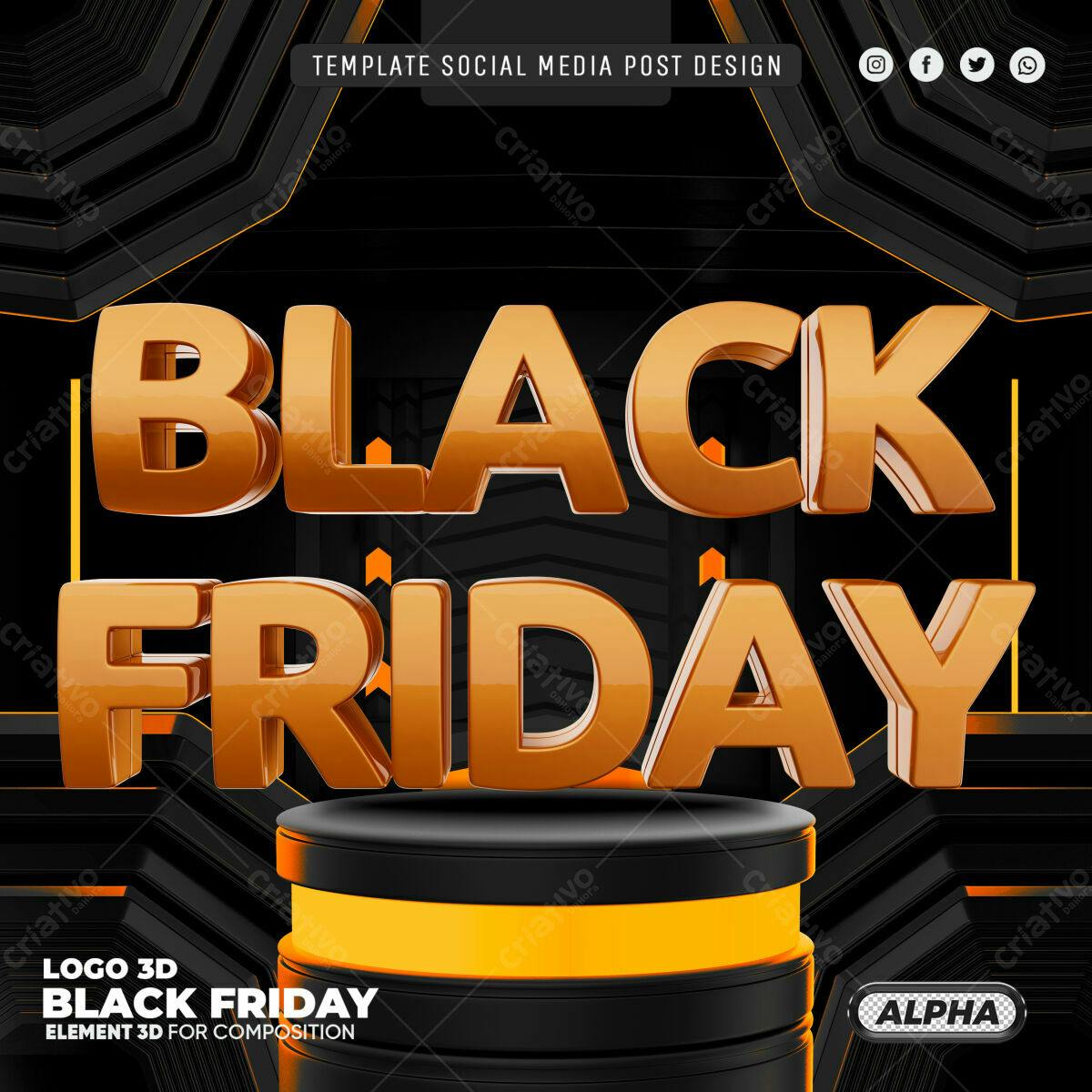 Selo 3D Black Friday dourado e preto