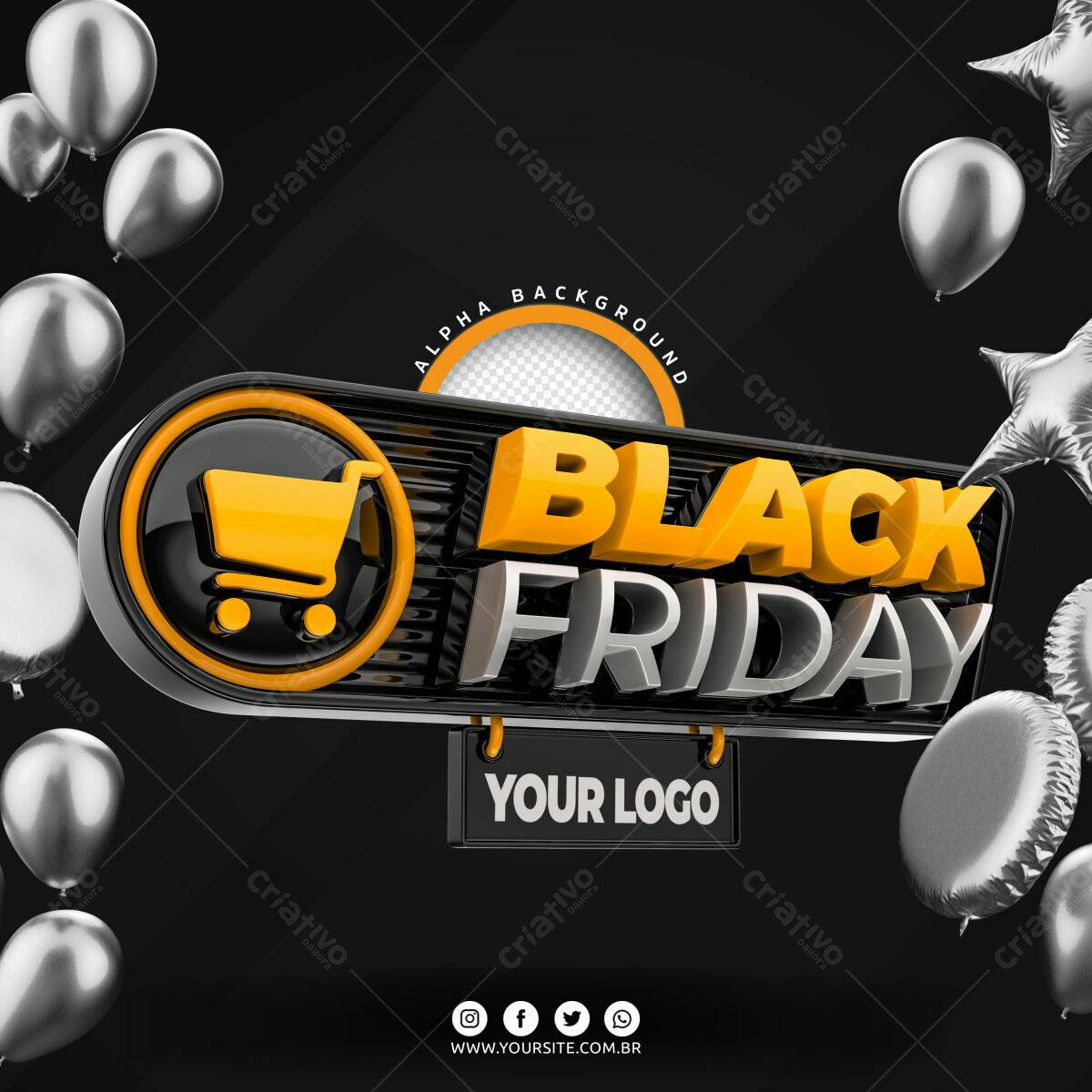 Selo 3D Black Friday promocional preto e dourado