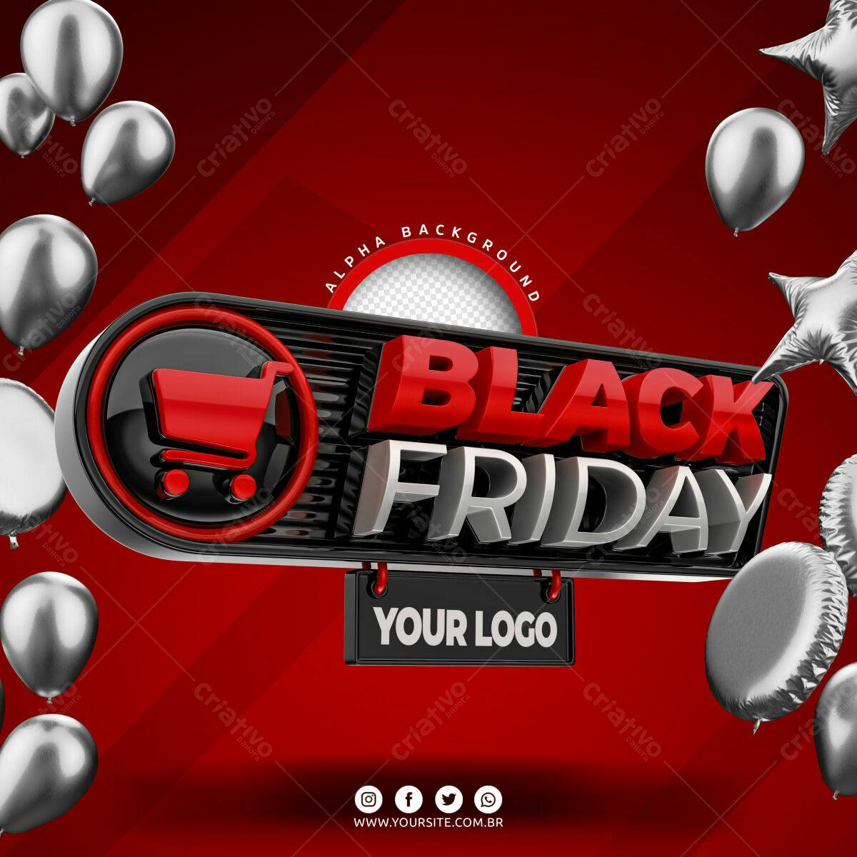 Selo 3D Black Friday vermelho e prata
