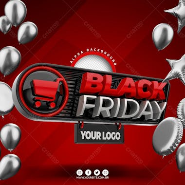 Black friday selo 3d vermelho para composicao psd editavel