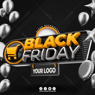 Black friday selo 3d amarelo para composicao psd editavel