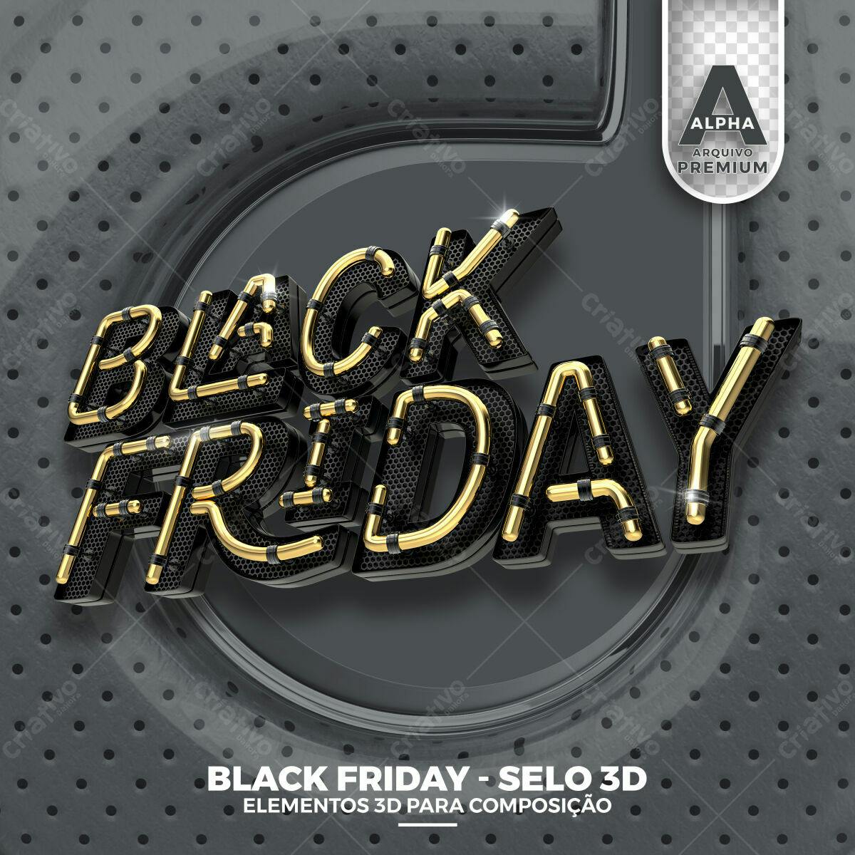 Selo 3D Black Friday metálico preto e dourado