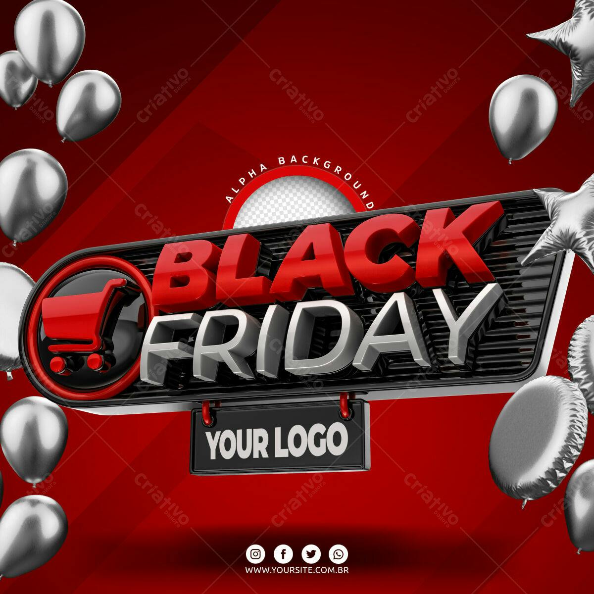Selo 3D Black Friday Vermelho e Prata Metálico