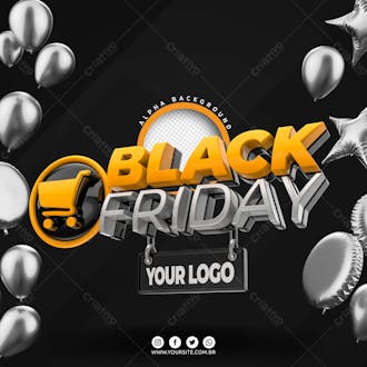 Black friday selo 3d amarelo para composicao psd editavel