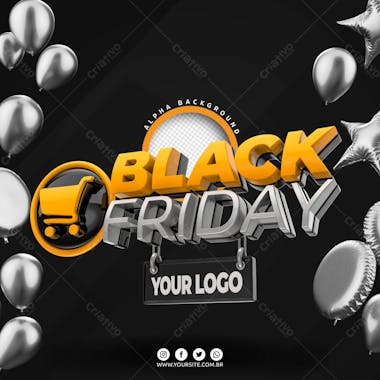 Black friday selo 3d amarelo para composicao psd editavel