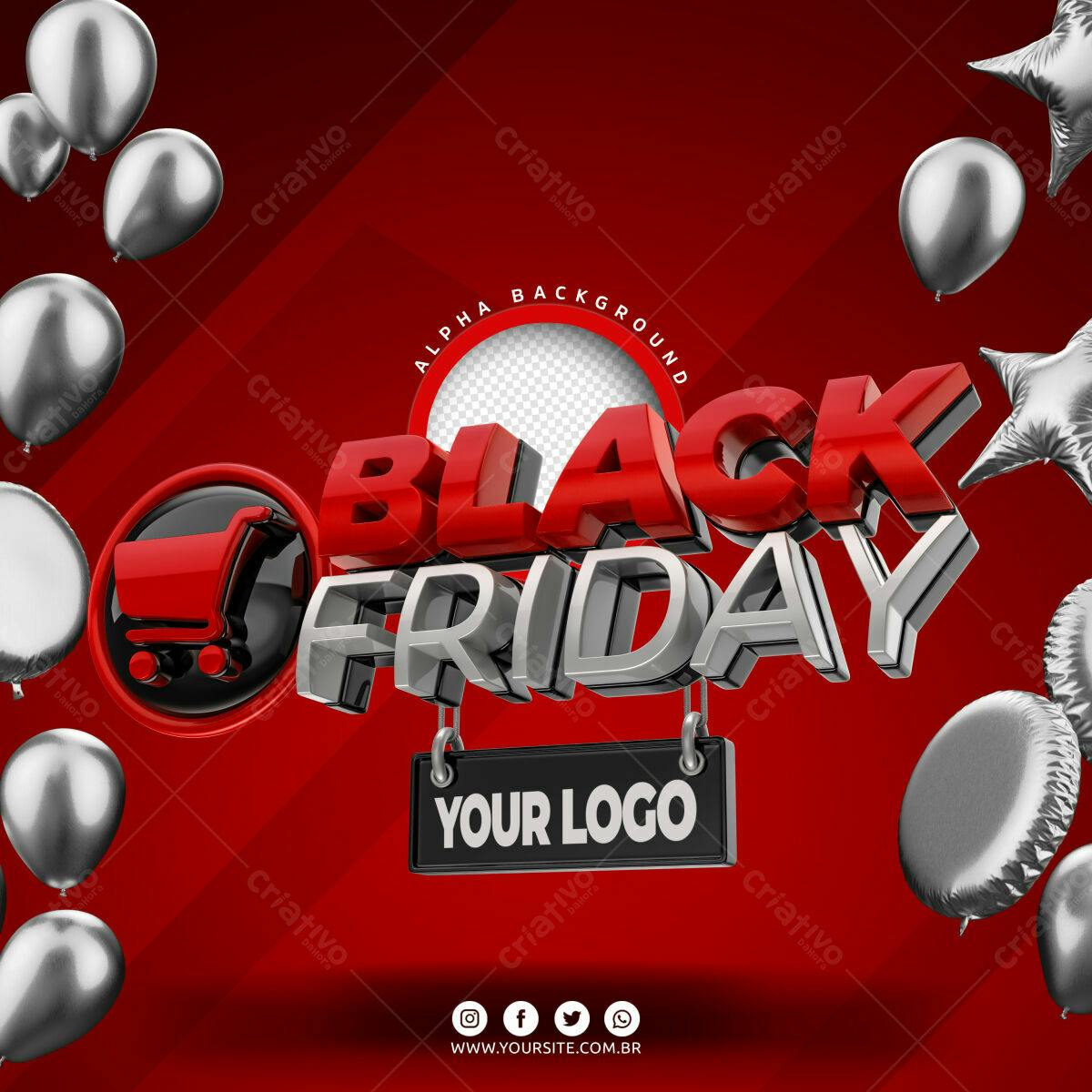 Selo 3D Black Friday vermelho e prata