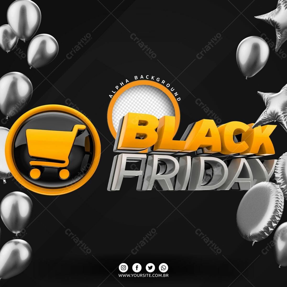Selo 3D Black Friday amarelo e prata