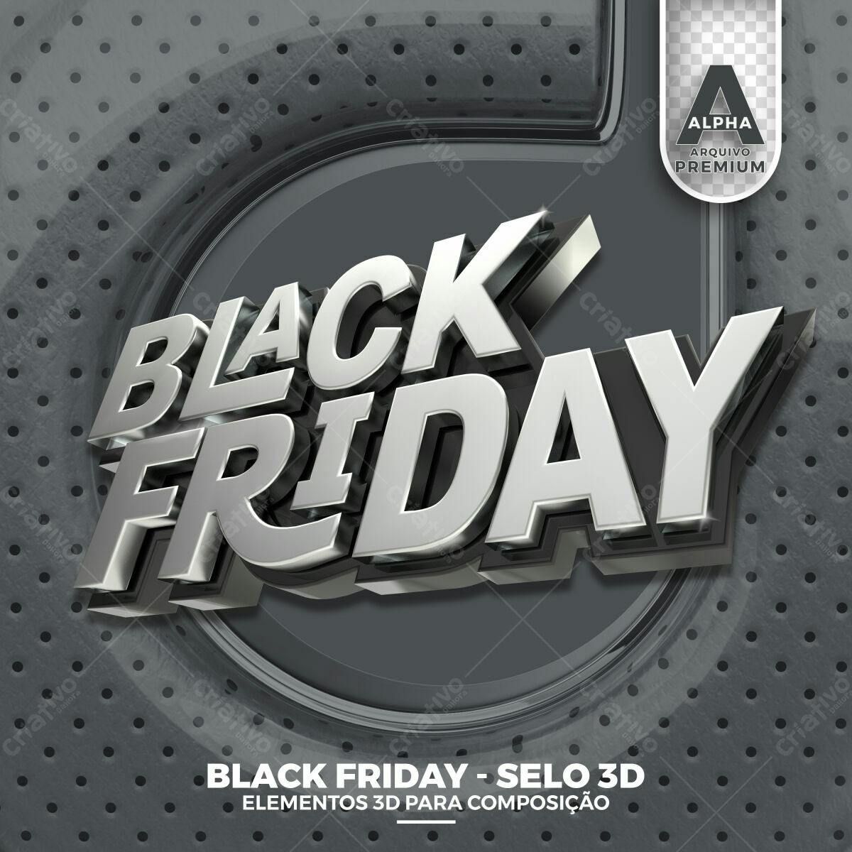 Selo 3D Black Friday metálico prateado