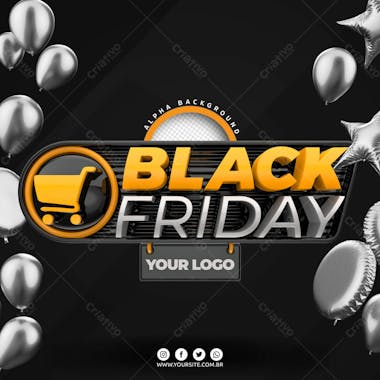 Black friday selo 3d elemento para composicao psd editavel