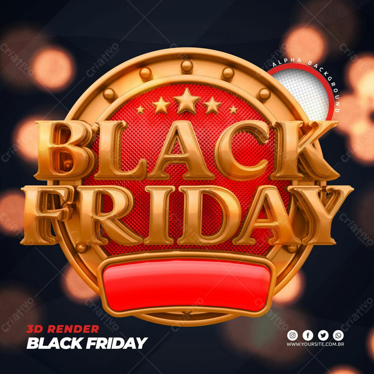 Selo 3D promocional Black Friday dourado e vermelho