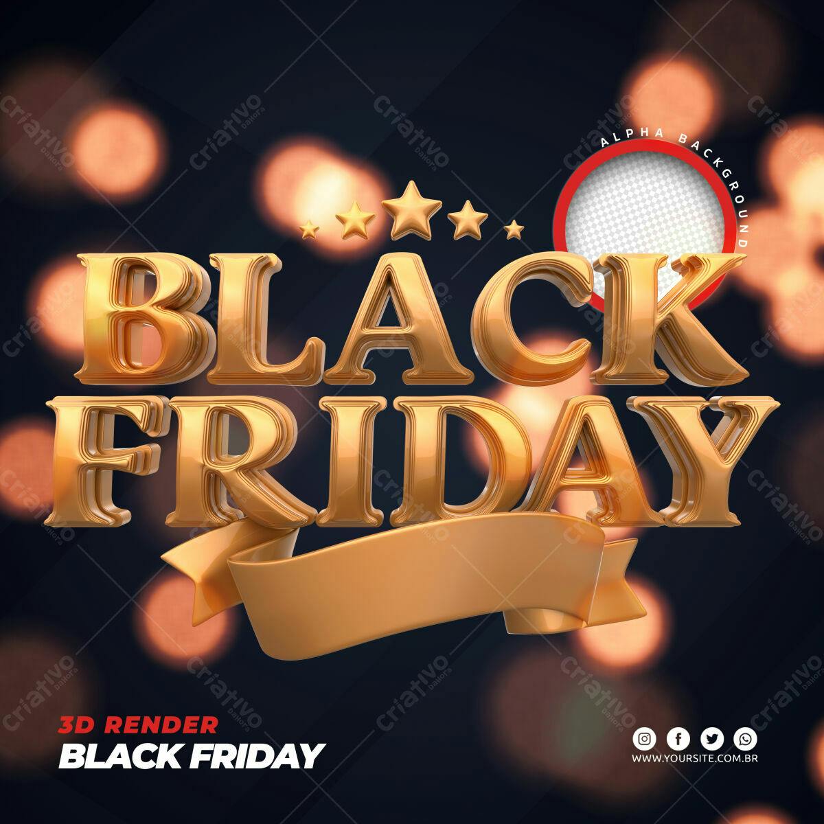Selo 3D promocional Black Friday dourado