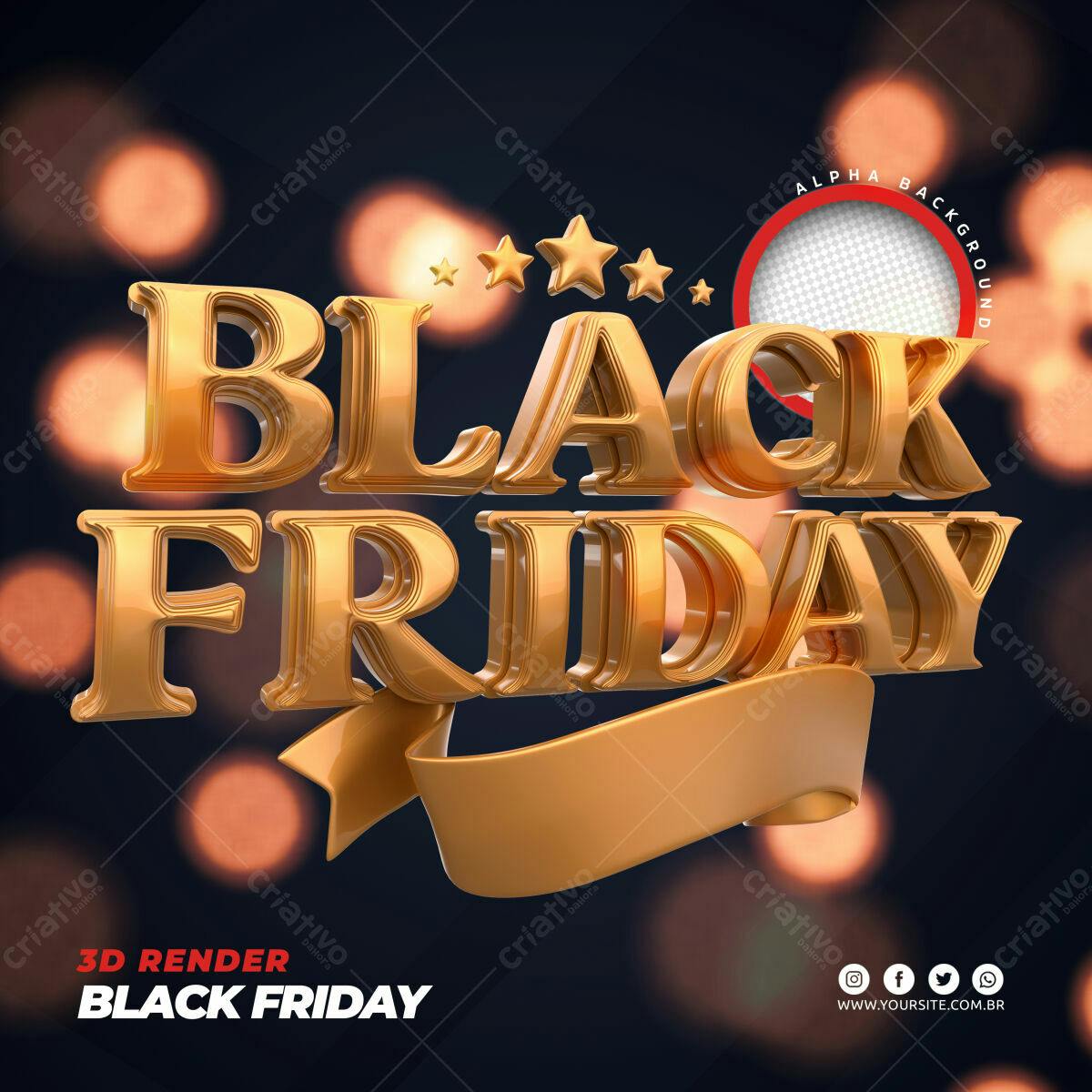 Selo 3D promocional Black Friday dourado