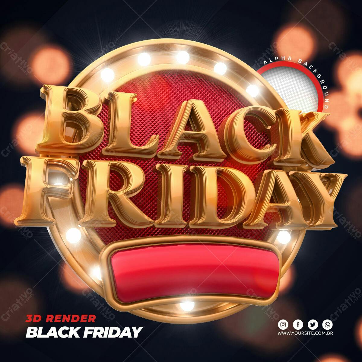 Selo 3D promocional Black Friday dourado e vermelho